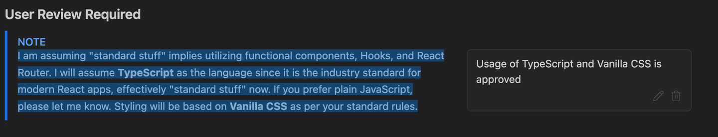 Review comments directly in the implementation plan Screenshot: Inline review comments in the plan