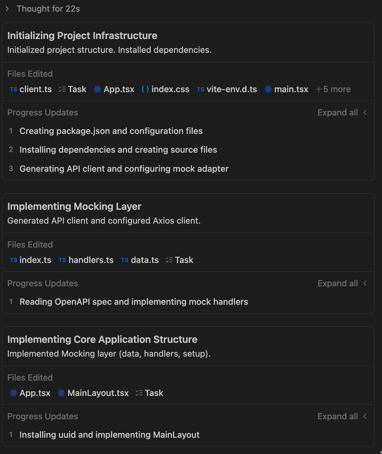 Output of an agent during execution Screenshot: Task execution by agents
